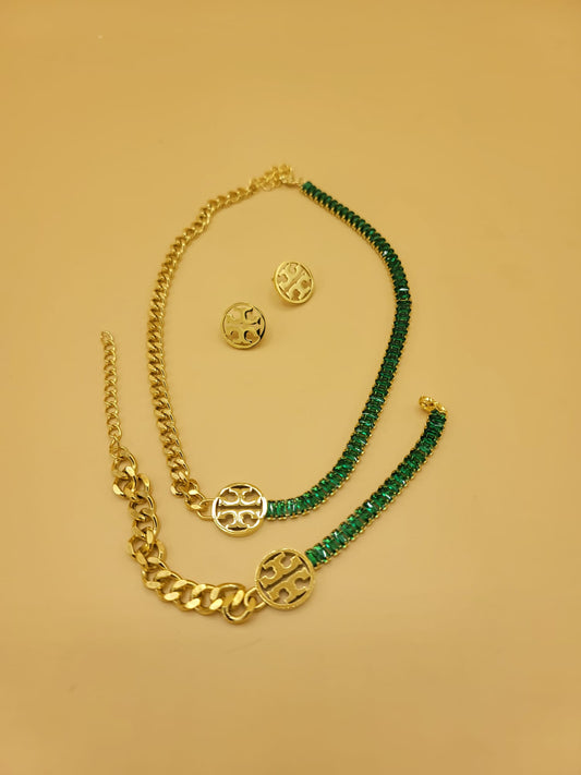 Set de eslabones collar-brazalete-aretes verde