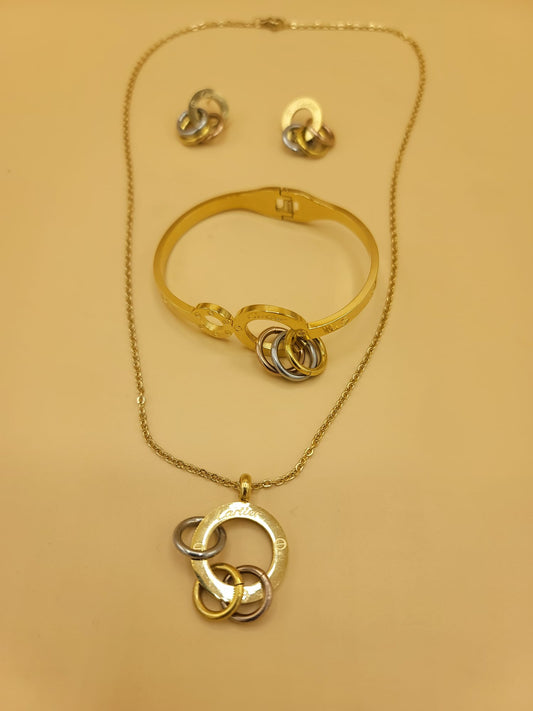 Set minimalista aros en tres tonos dorado, bronce y plateado