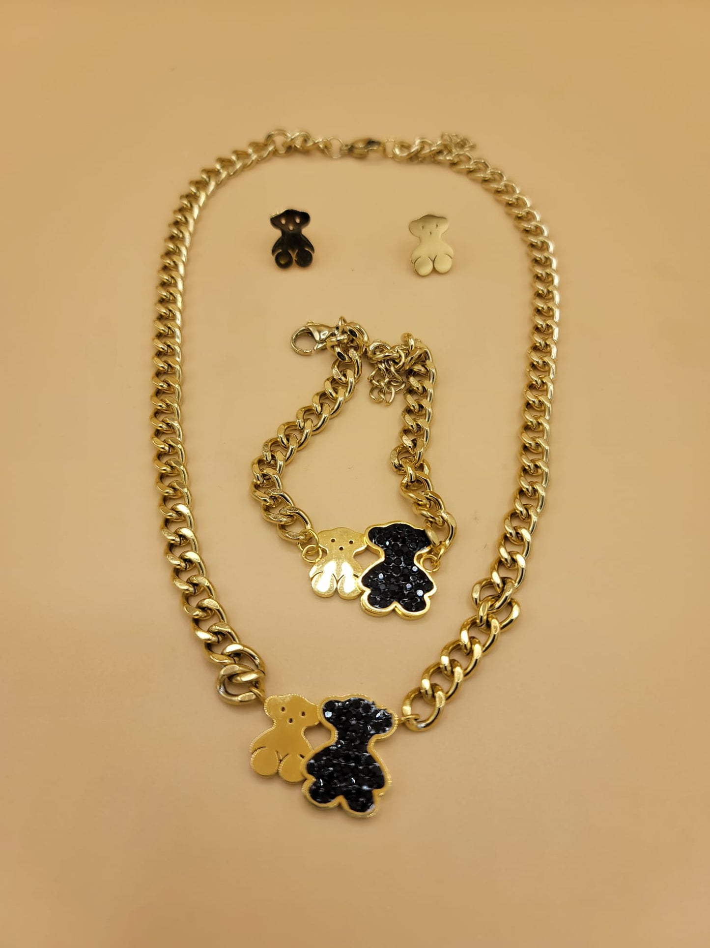Set chic osos dorado y negro con pedrería