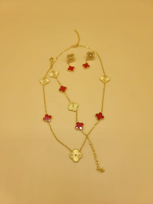 Set 3 piezas trébol rojo y dorado