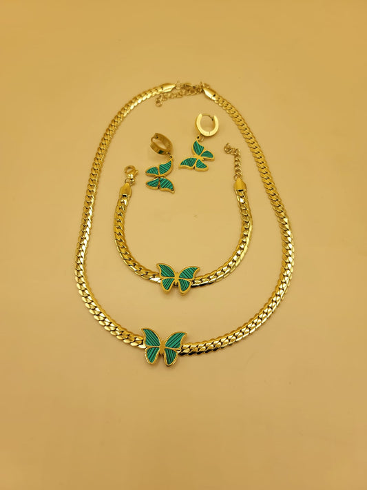 Set mariposas verdes collar-brazalete-aretes